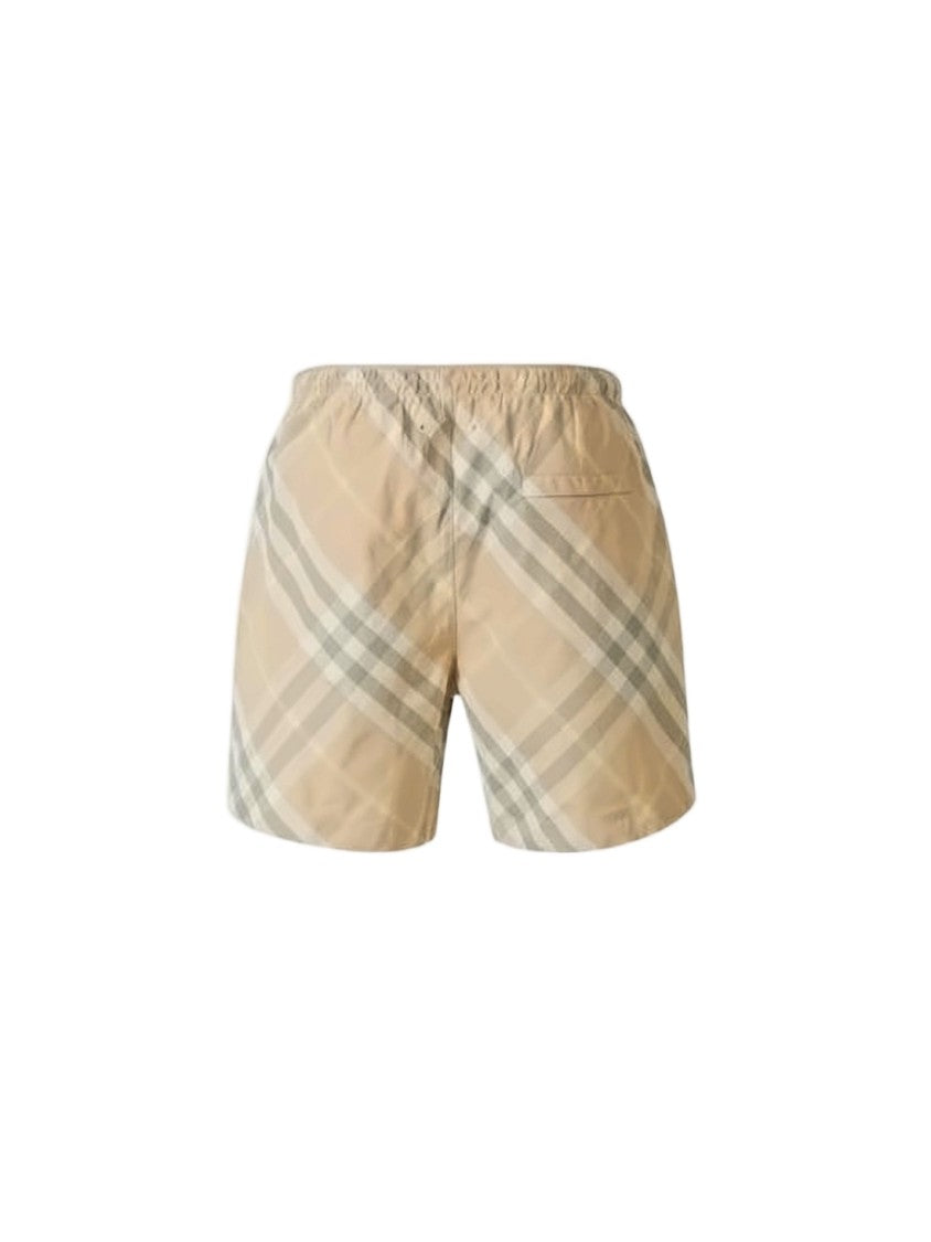 Burberry Beige Check Swim Shorts With Elastic Waistband