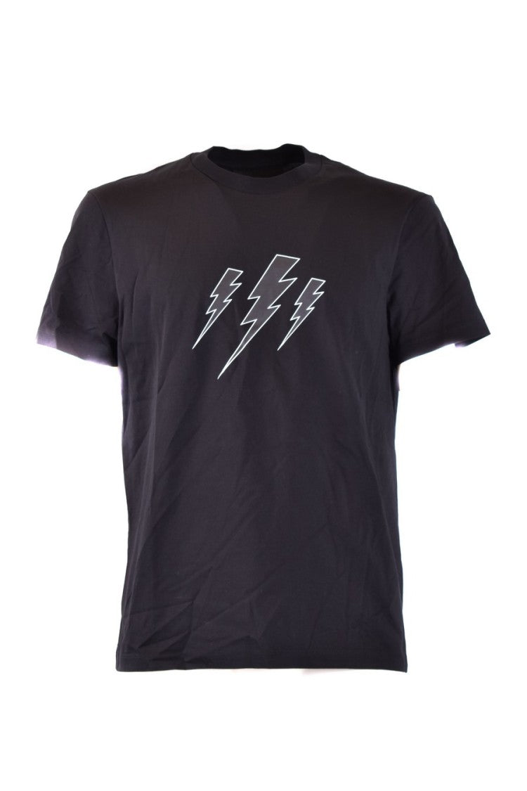 Neil Barrett Sleek Cotton T-Shirt With Bold Lightning Graphic Design