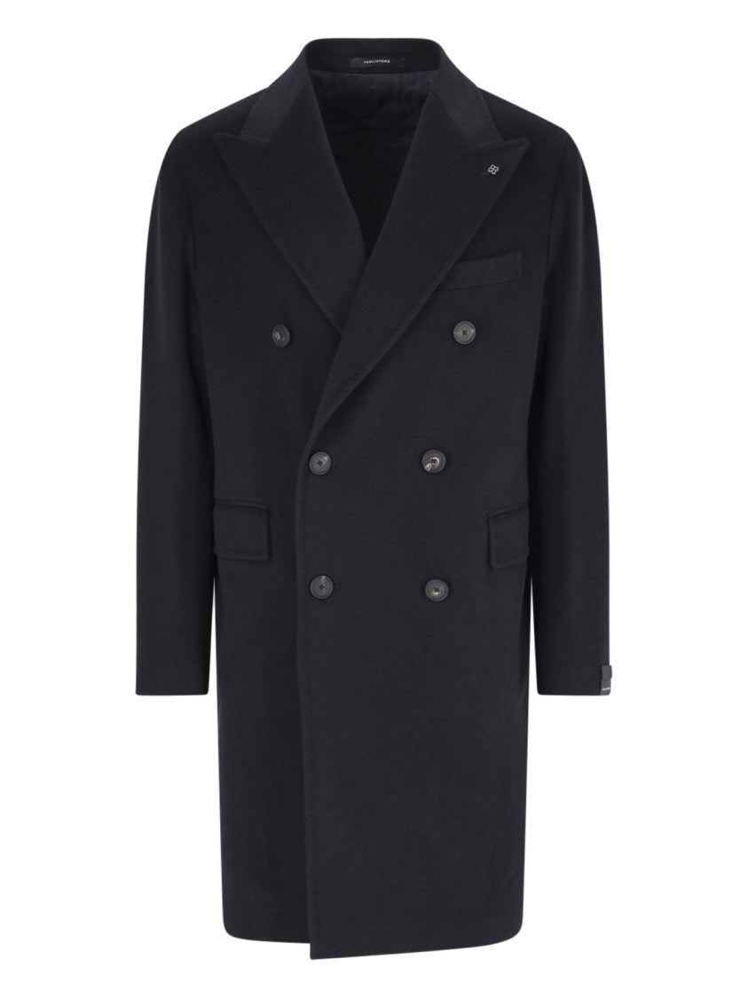 Tagliatore Navy Blue Peaked Lapels Virgin Wool Double-Breasted Coat