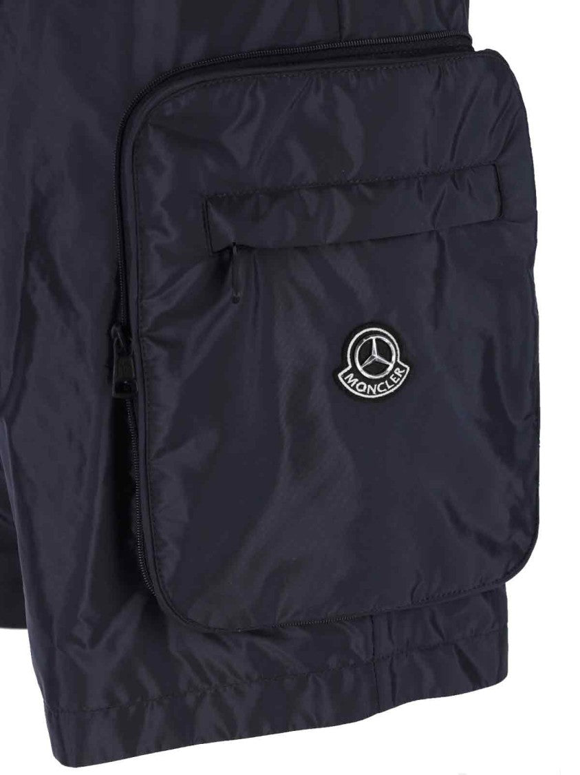 Moncler Genius Navy Nylon Cargo Shorts With Silver Logo Detail