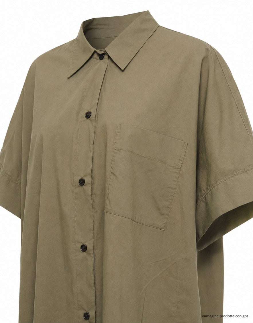 Eat Dust 673 Loose Cotton Poplin Long Shirt Dress With Utility Design