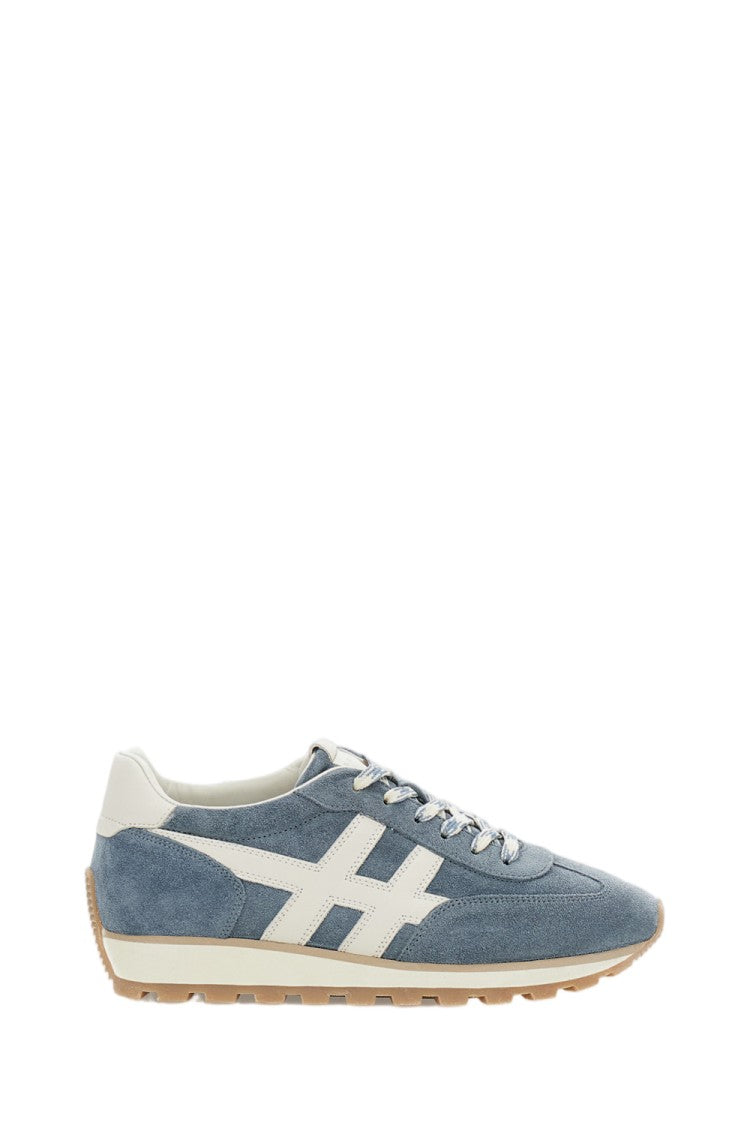Hogan Light Blue Suede Sneakers With Leather Logo And Eva Outsole