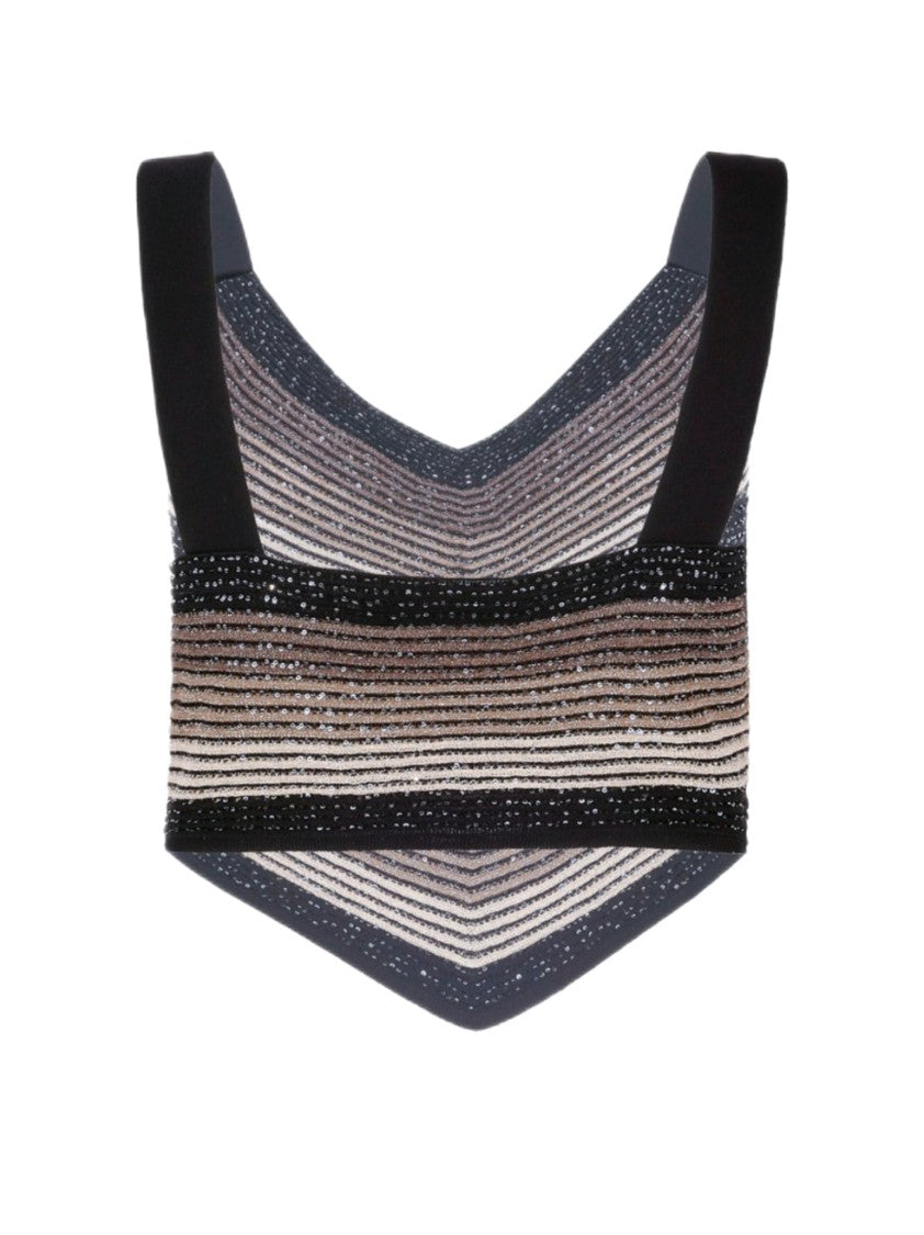 D. Exterior Chevron Sequined Sleeveless Top With Wide Straps