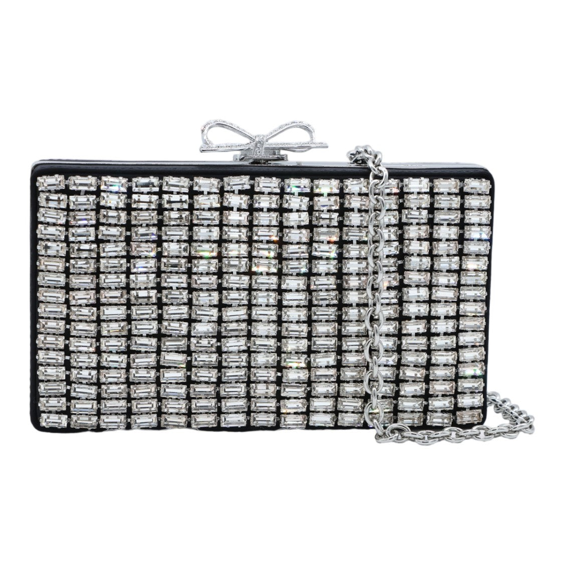 Self-Portrait Black Crystal Embellished Rectangular Box Clutch Bag