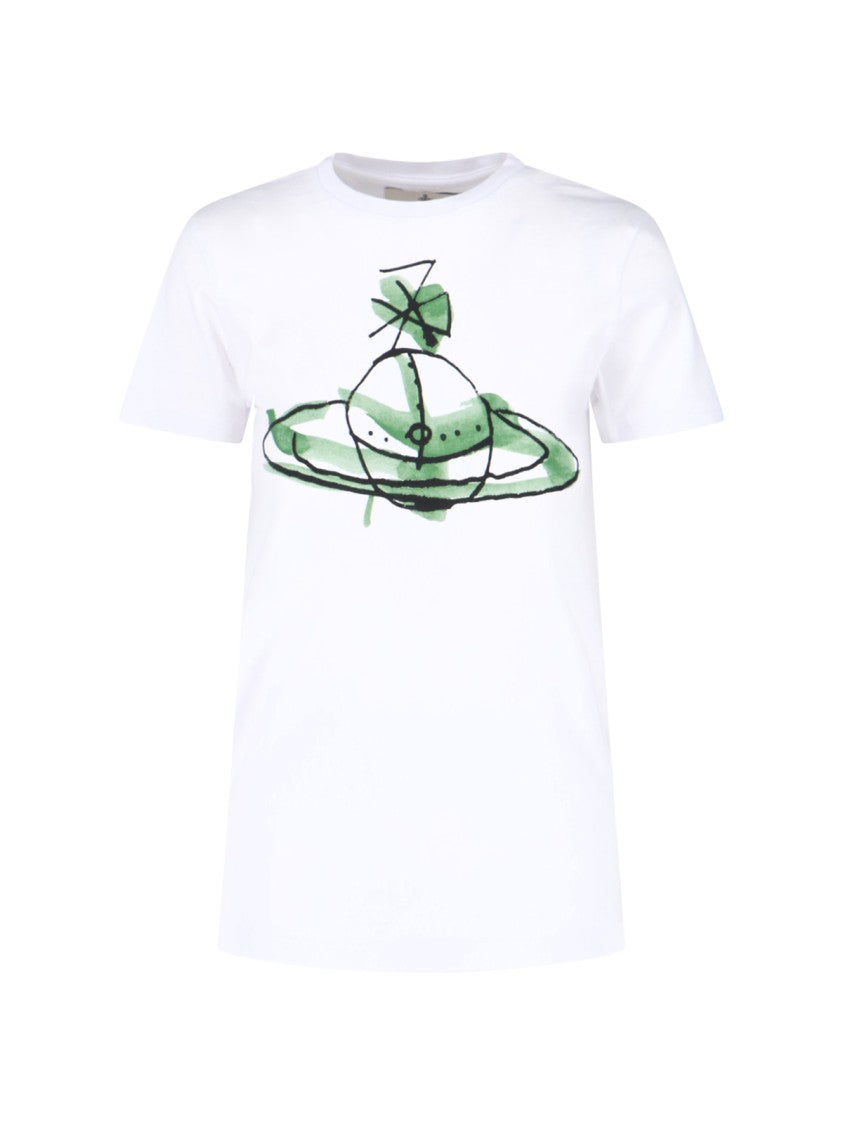 Vivienne Westwood Drawn Orb Logo Tee In White Cotton