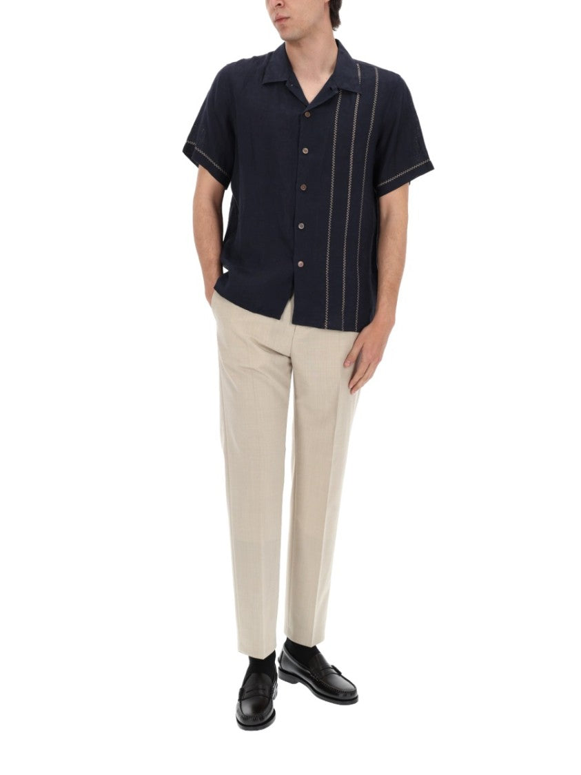 Ps Paul Smith Neutrals Vertical Stitching Detail Linen Shirt
