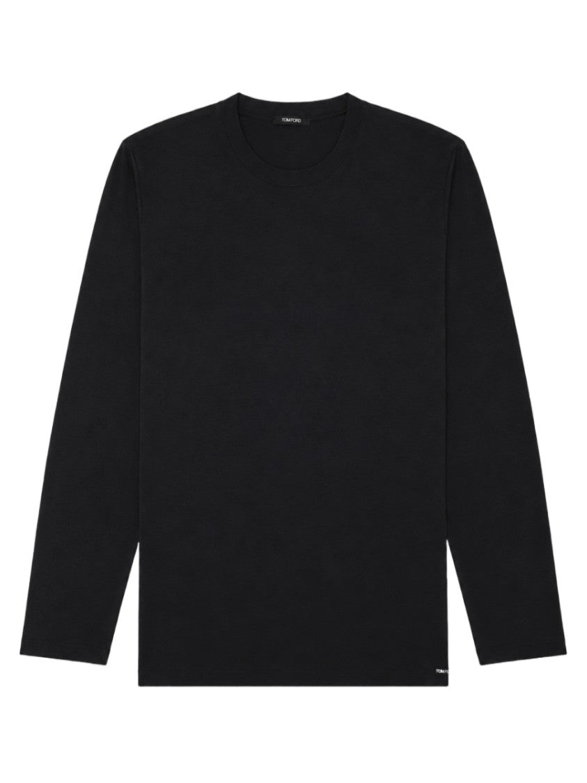 Tom Ford Long-Sleeve Black Crew Neck Cotton-Blend T-Shirt