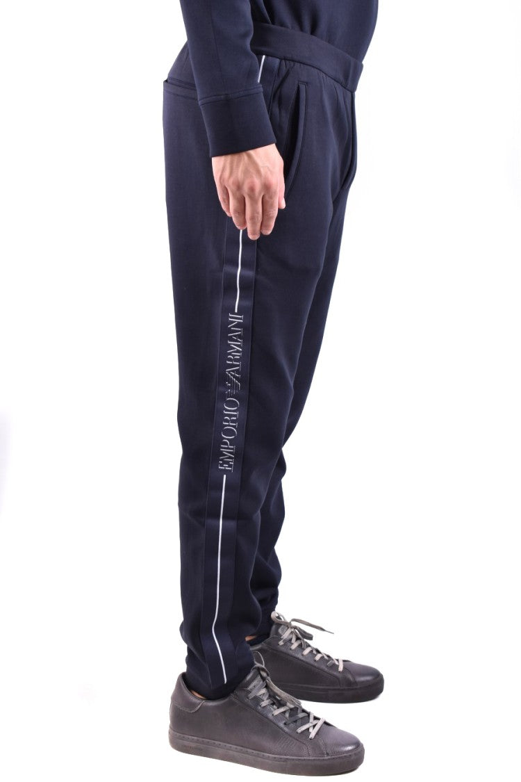 Emporio Armani Slim Fit Trousers With Vertical Logo Stripe