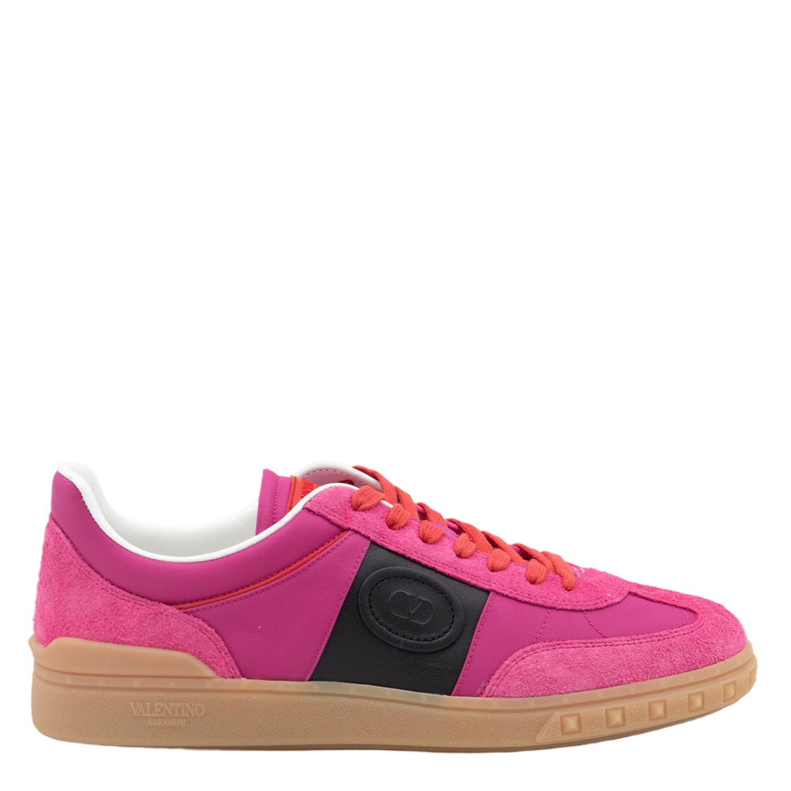 Valentino Garavani Vibrant Pink Suede Sneakers With Embossed Logo
