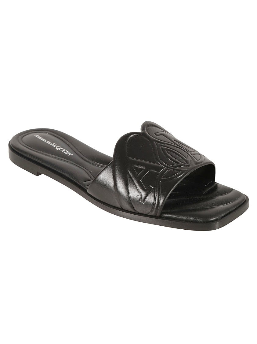 Alexander Mcqueen Black Sandals With Embossed Detailing