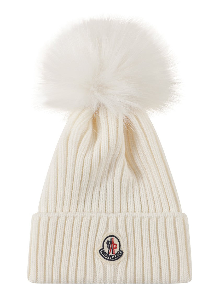 Moncler Kids Pom-Pom Ribbed Knit Beanie Hat