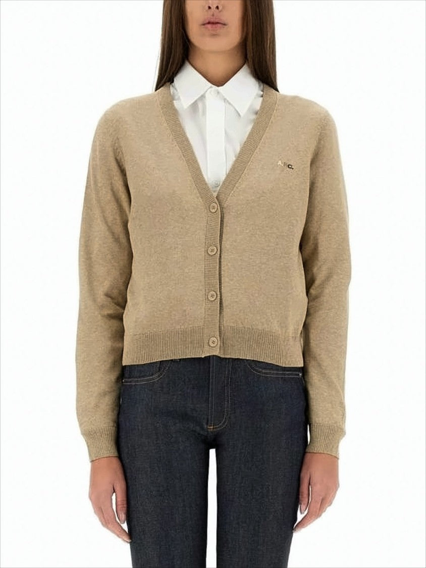 A.P.C. Cropped Brown Cardigan With V-Neckline