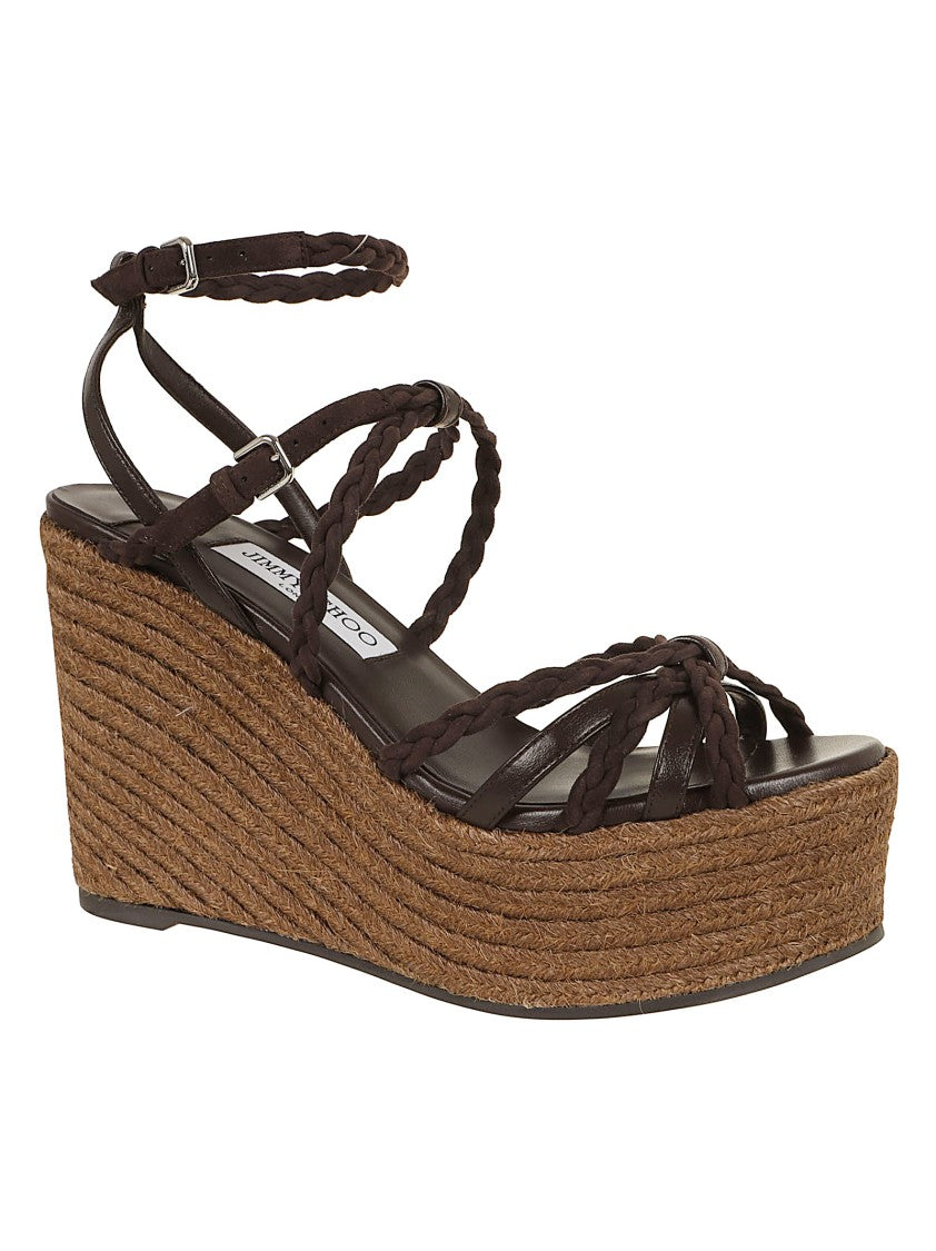 Jimmy Choo Woven Intrecciato Sandal With 100 Mm Wedge