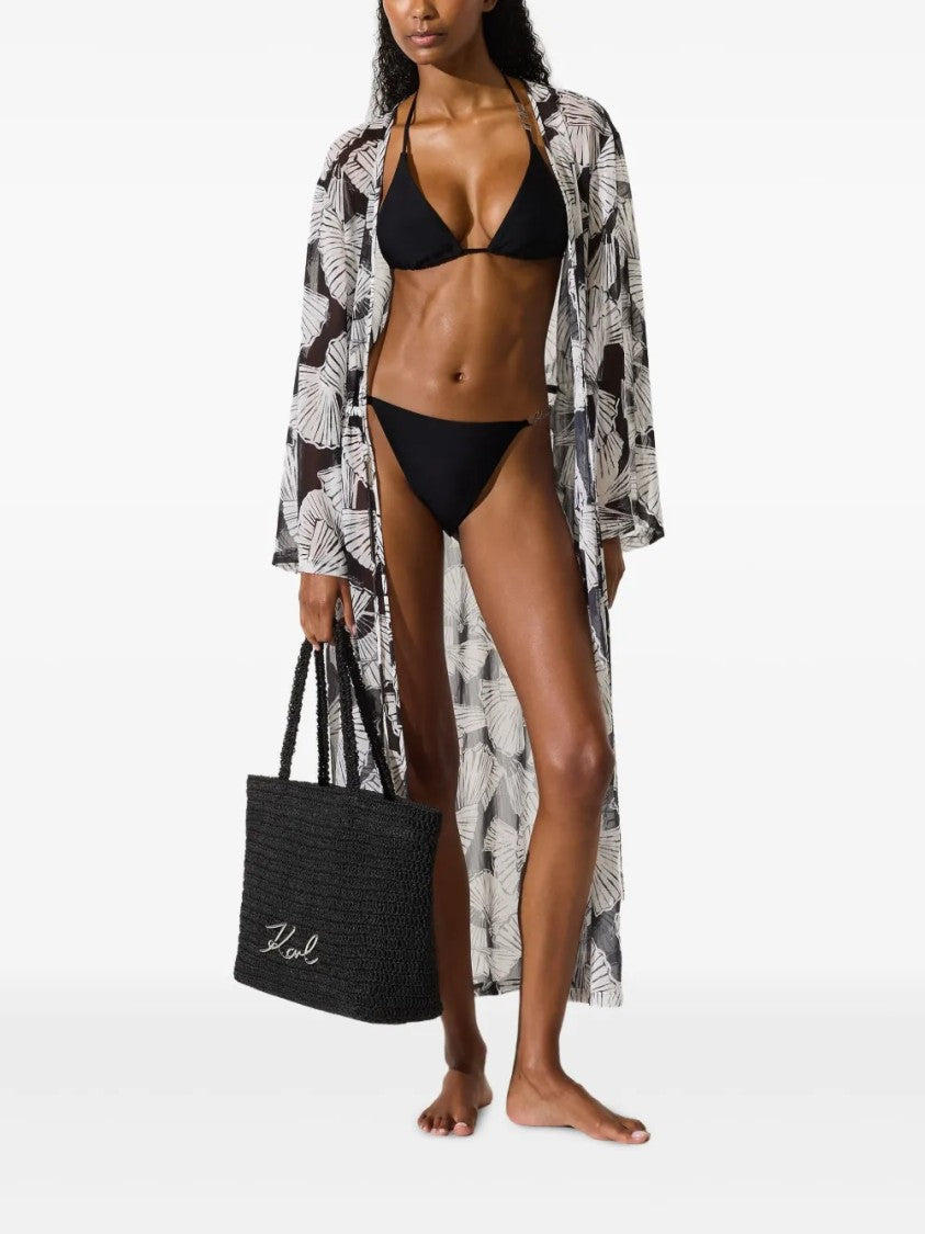 Karl Lagerfeld Mid-Calf Sheer Kaftan With Abstract Print