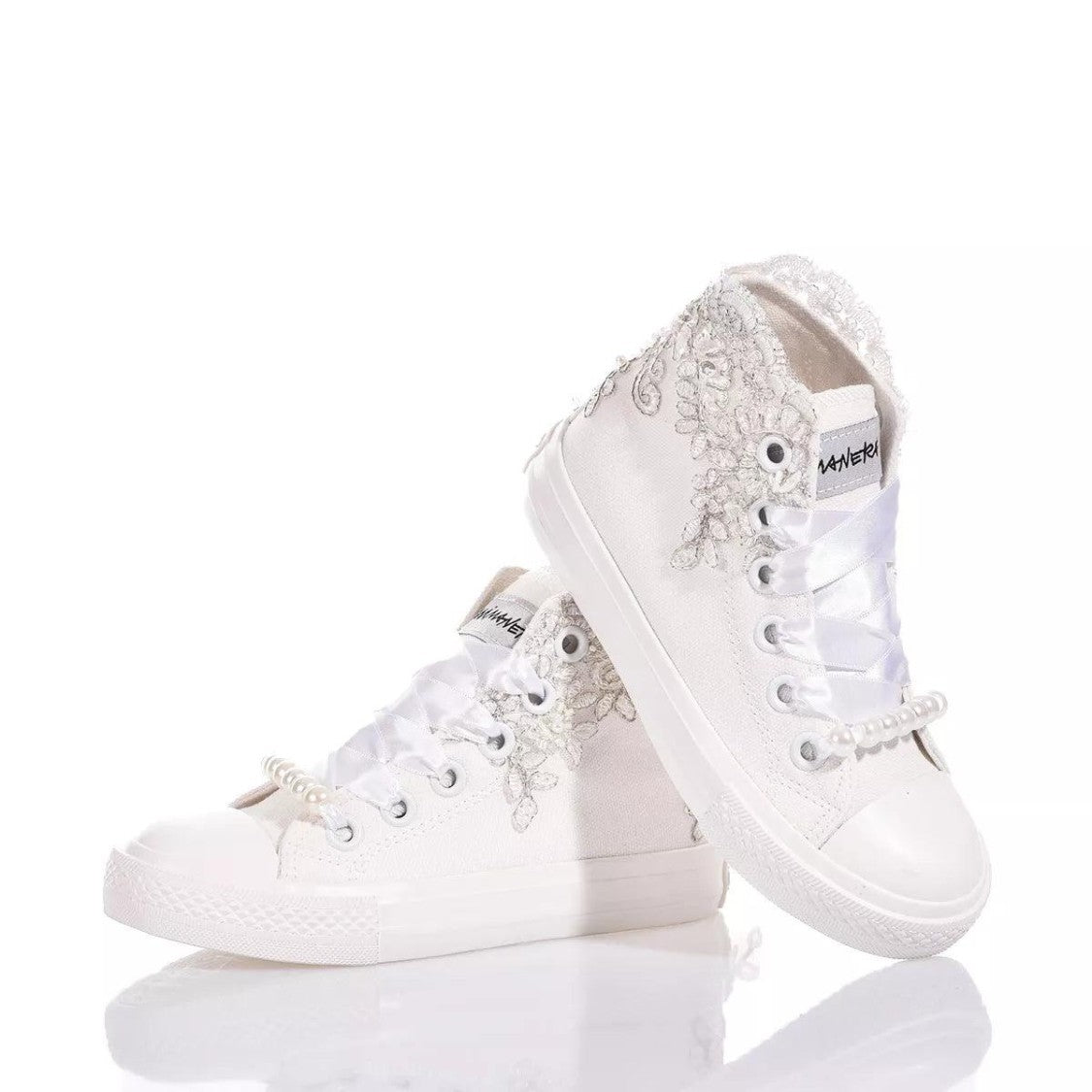 Mimanera High-Top Sneakers With Intricate White And Silver Embroidery