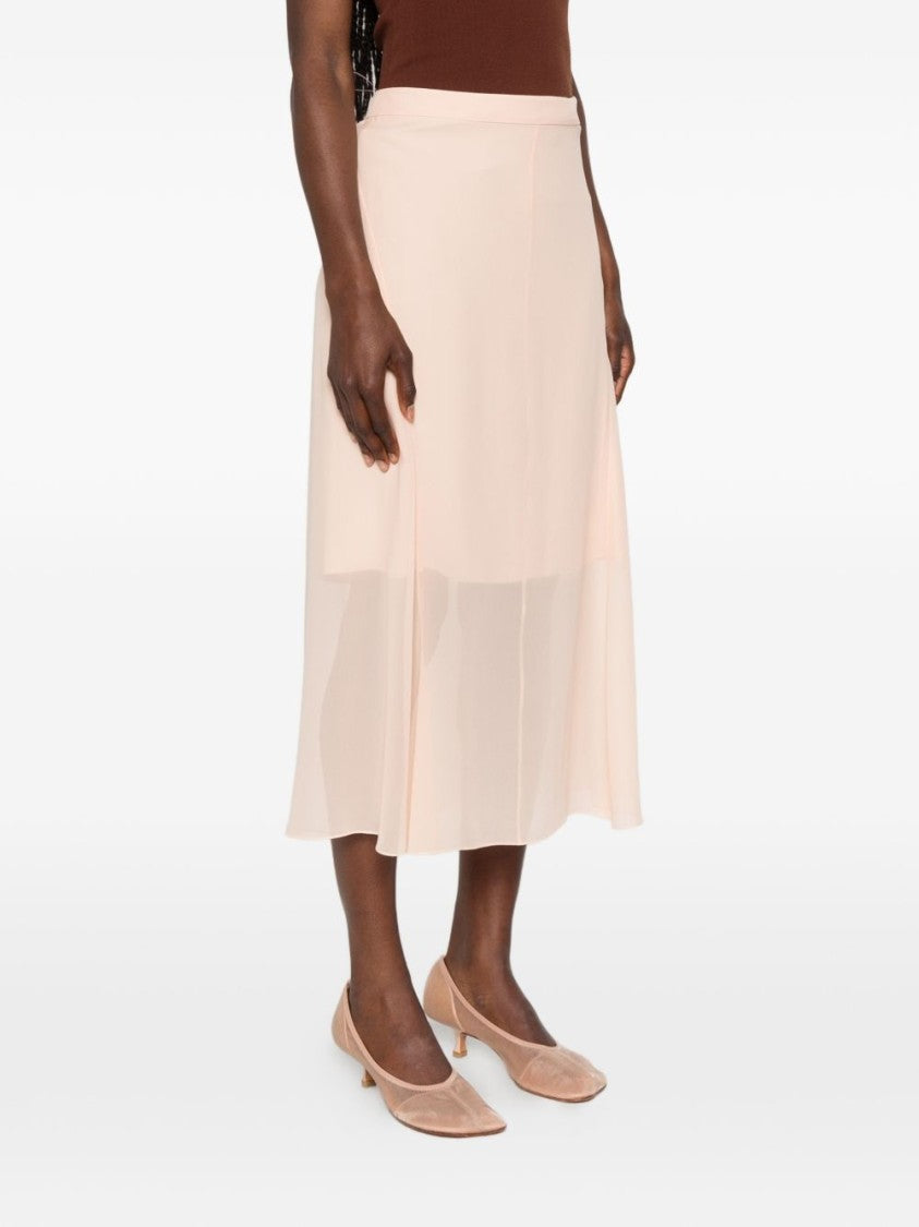 Mugler Pink Sheer Panelling Flared Midi Skirt
