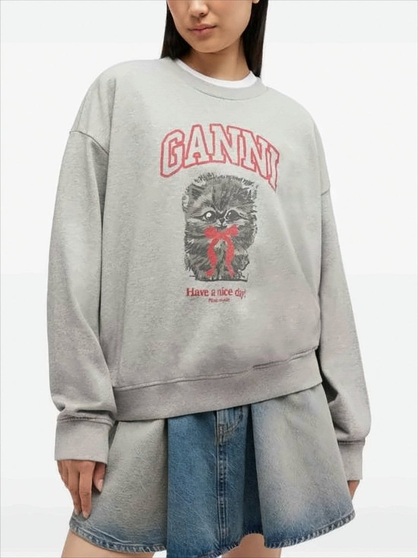 Ganni Graphic Long-Sleeve Sweatshirt With Playful Cat Design