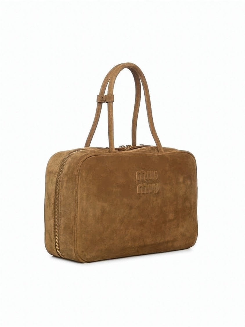 Miu Miu Rectangular Brown Suede Calf Leather Tote