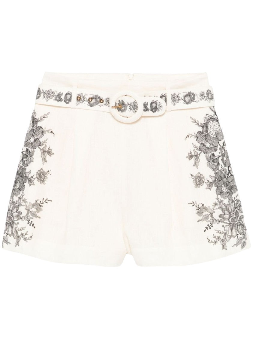 Zimmermann Floral Print Linen Belted Shorts