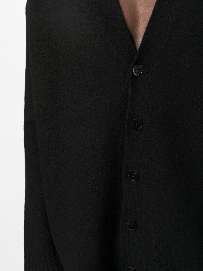 Jil Sander Black Boxy Wool Crew Neck Cardigan