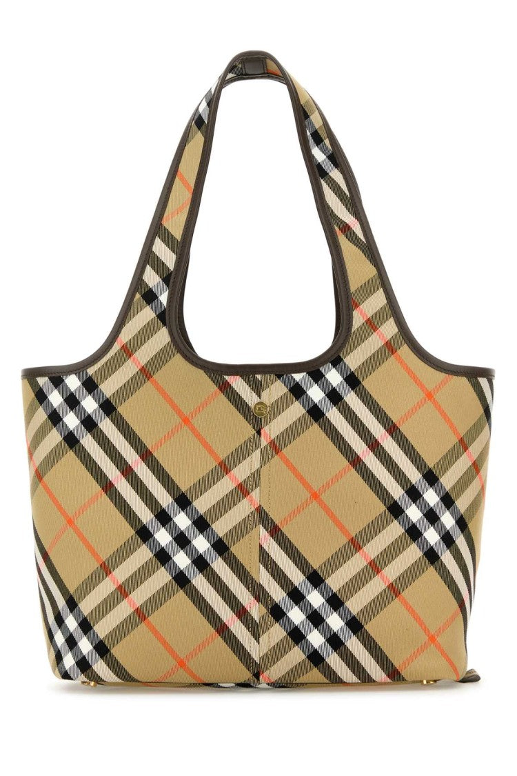 Burberry Embroidered Canvas Small Check Shopping Bag