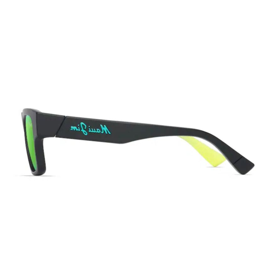 Maui Jim Kokua Bold Rectangular Matte Black Sunglasses With Green Reflective Lenses