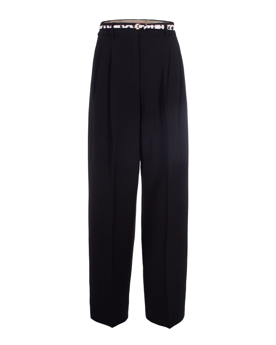 Max Mara Fluid Wide-Leg Cady Pants With Pony Hair Belt