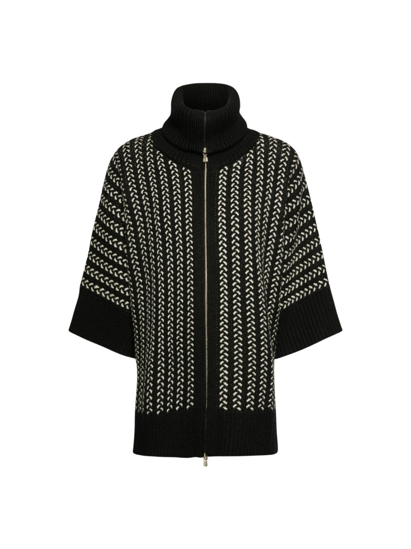 Elena Miro` Kimono High-Collar Wool Knit Zip Jacket