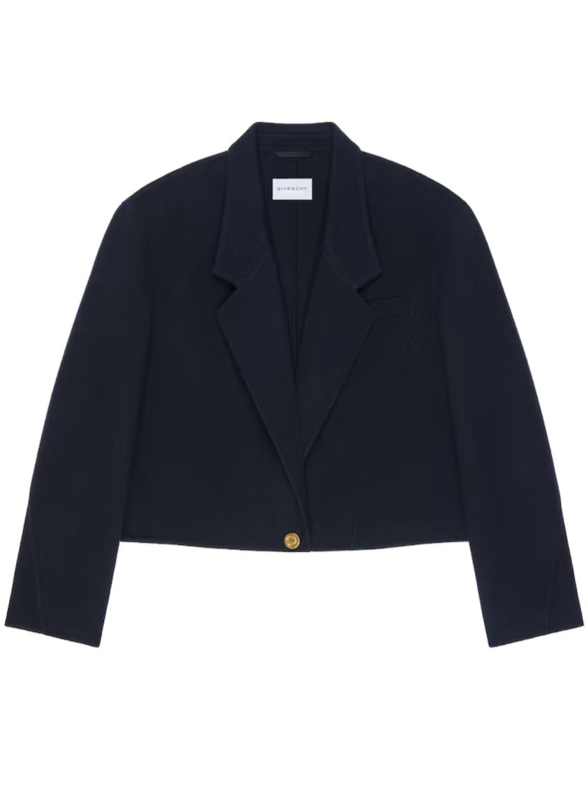 Givenchy Cropped Boxy Gold-Tone Accent Wool-Blend Blazer