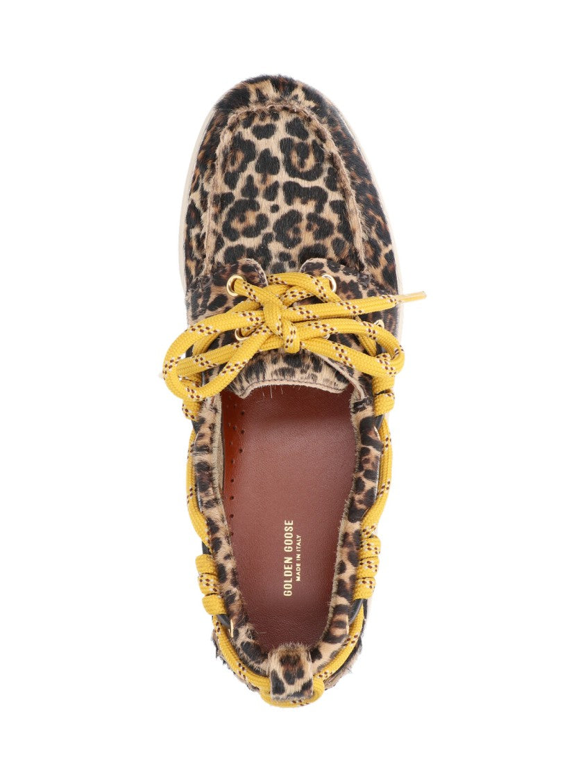 Golden Goose Brown Cruise Animal Print Leather Moccasins