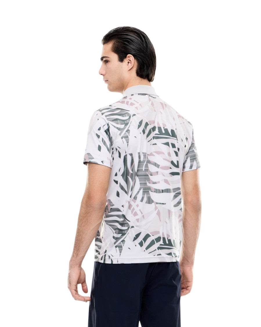 Ea7 Emporio Armani Multi-Color Abstract Leaf Pattern Polo Shirt