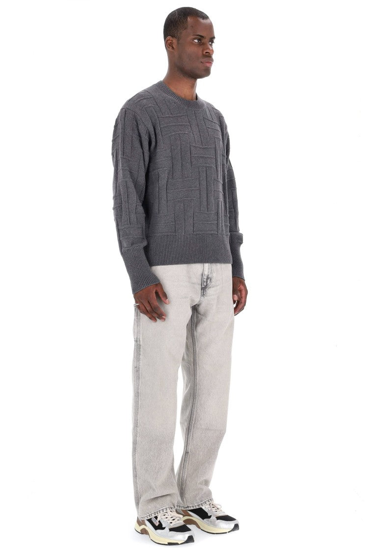 Kenzo Cropped Fit Weave Wool Crewneck Sweater