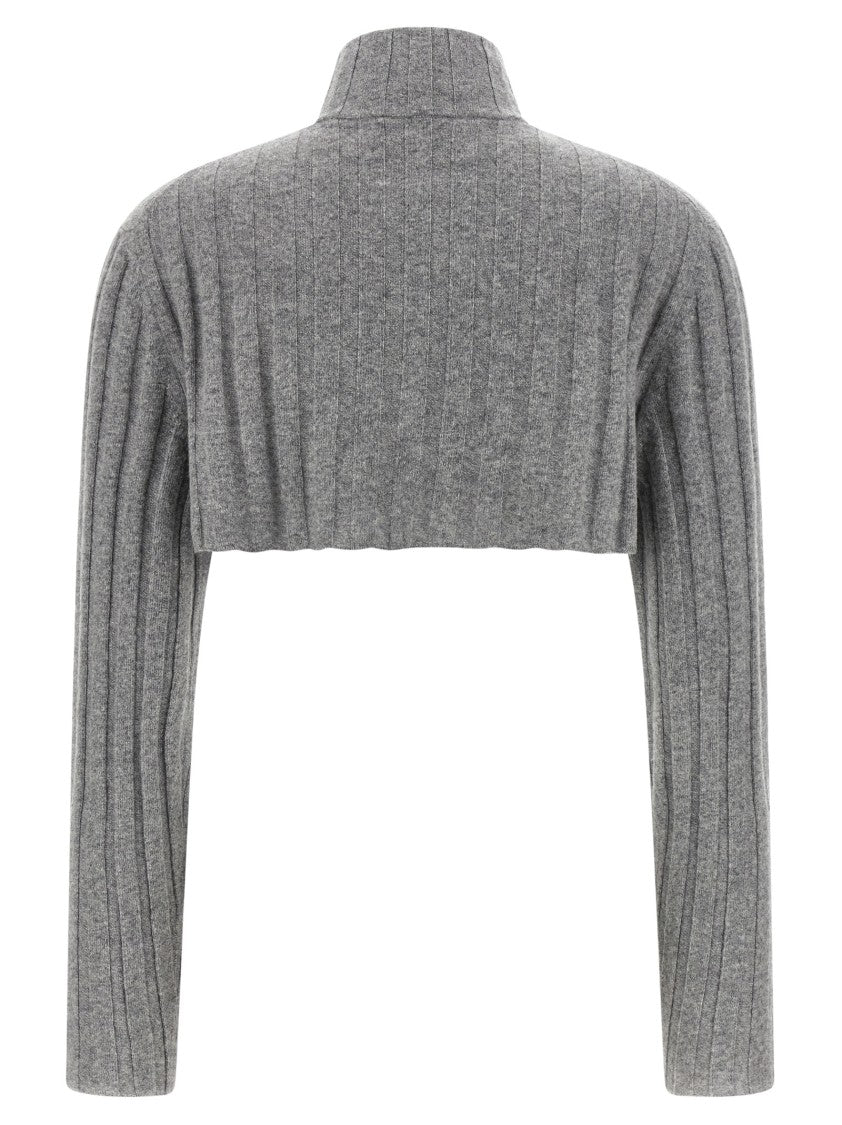 Miu Miu Ribbed Knit Cropped Cardigan With Front Zip Closure