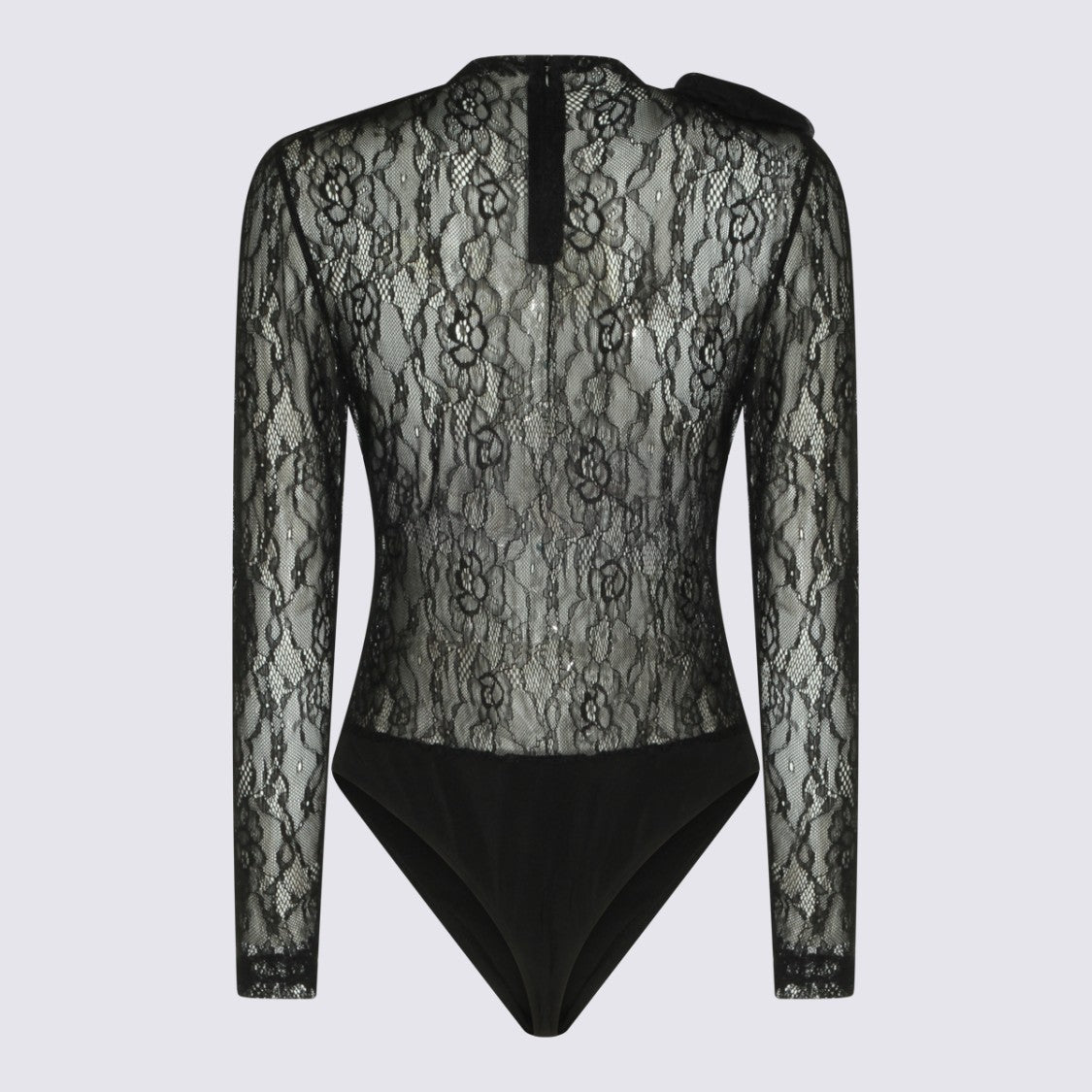 Nissa Fitted Black Lace Bodysuit With Floral Detail