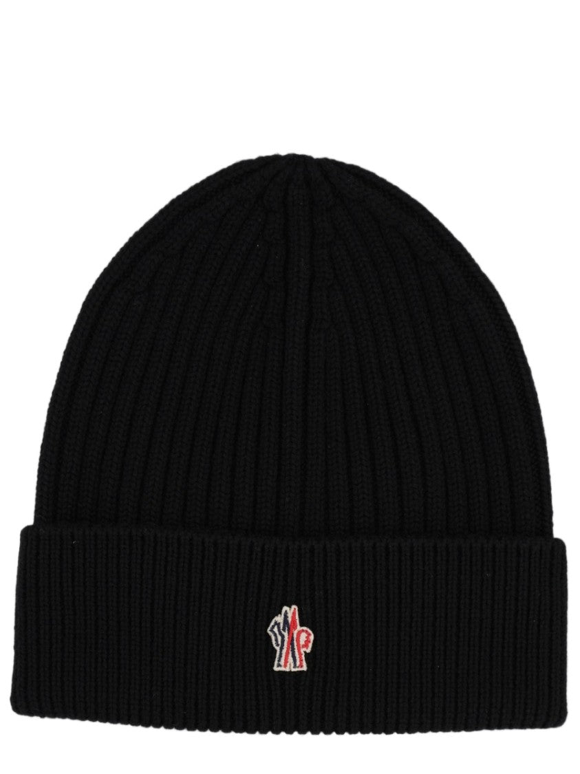 Moncler Grenoble Black Ribbed Virgin Wool Beanie Hat