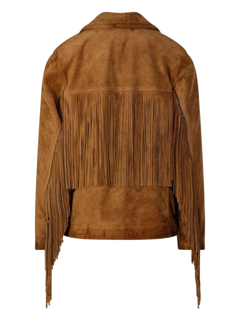 Golden Goose Fringed Brown Suede Jacket With Classic Collar