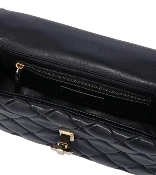 Valentino Quilted Black Lambskin Shoulder Bag With Stud Accents
