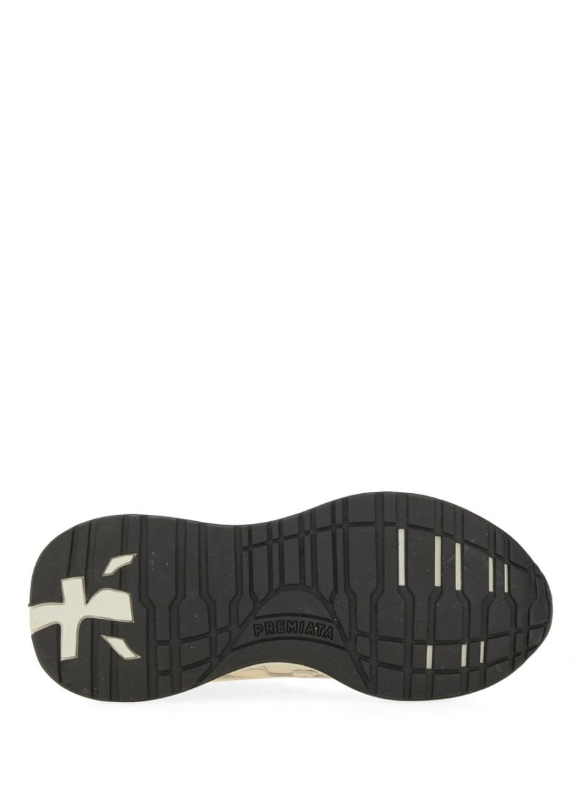 Premiata Light Beige Calf Leather Low-Top Sneakers With Metallic Accents