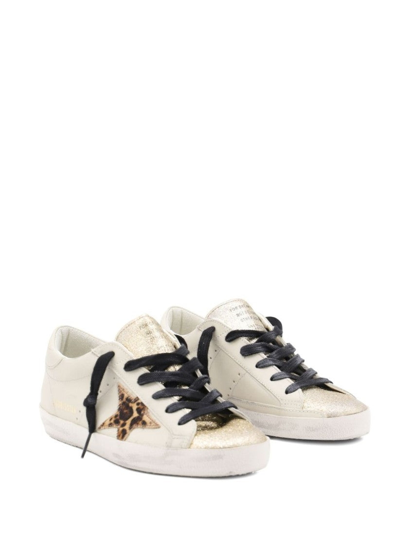 Golden Goose Off-White Leather Sneakers With Leopard-Print Star Patch