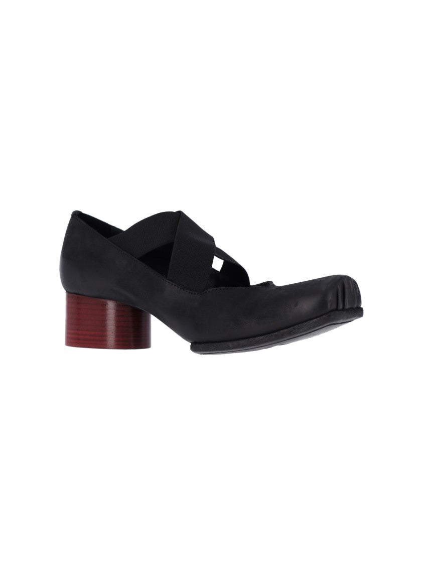 Uma Wang Black Square-Toe Wooden Block-Heel Leather Pumps