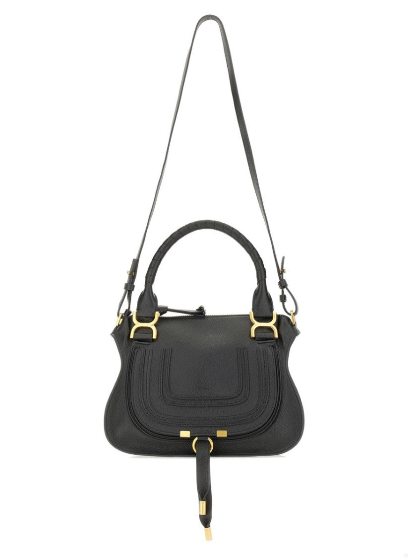Chloé Small Curved Handbag With Layered Stitching And Gold-Tone Accents