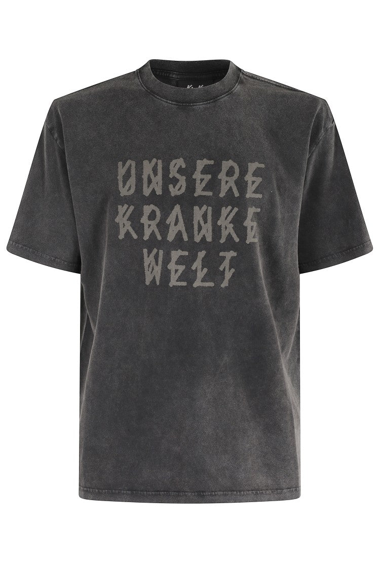 44 Label Group Washed Grey Printed Crew Neck T-Shirt