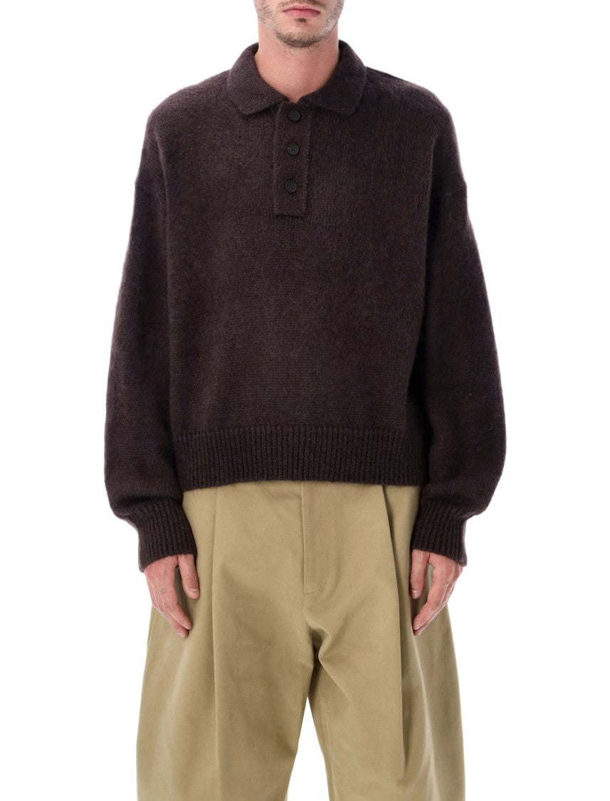 Studio Nicholson Dune Brown Superkid Mohair Polo Sweater
