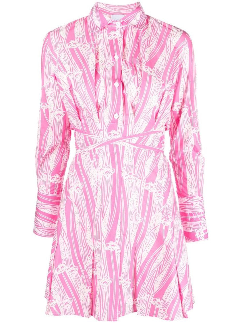 Patou Bubblegum Pink Printed Tie-Waisted Shirt Dress