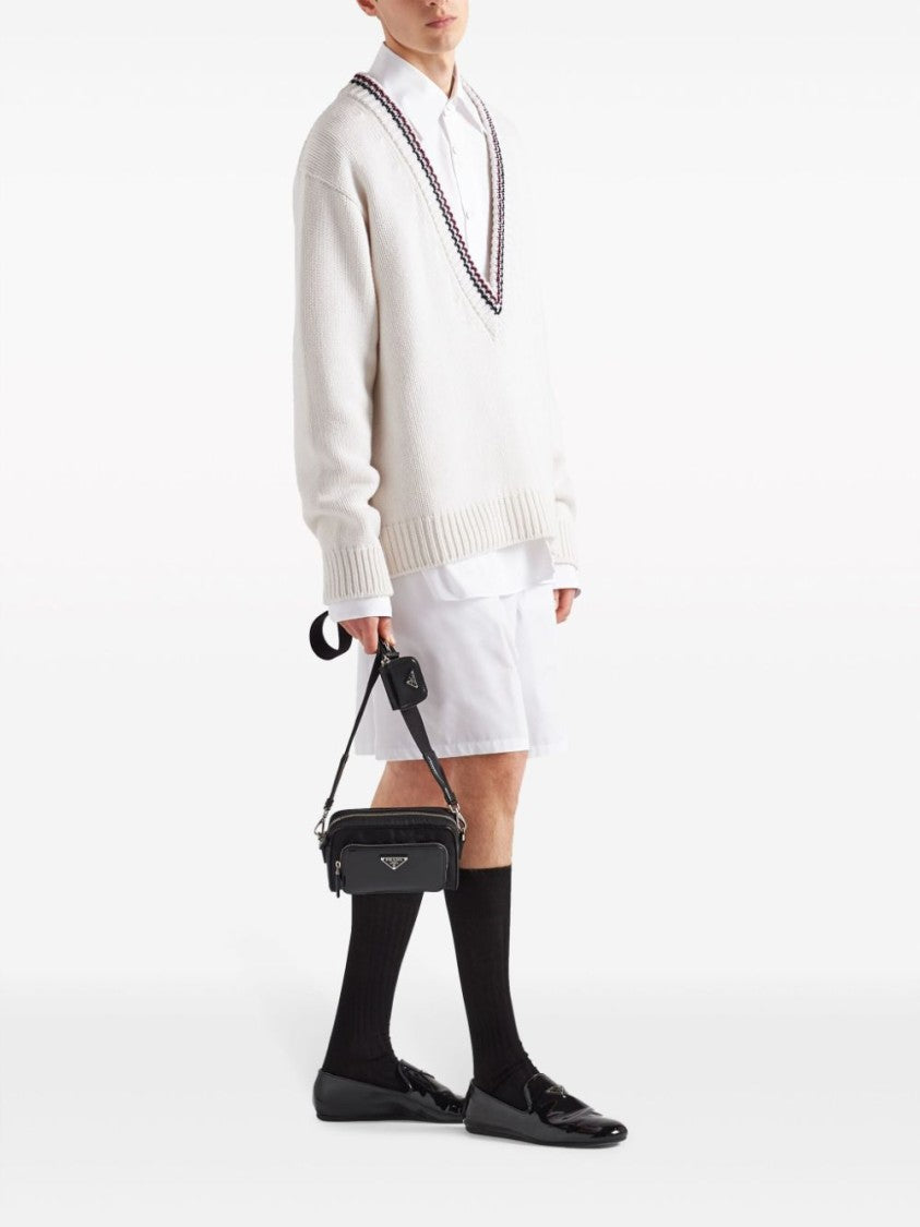 Prada Triangle-Logo Messenger Bag With Adjustable Jacquard Strap