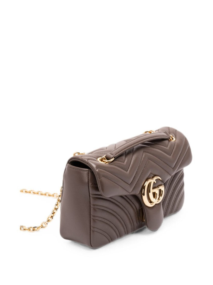 Gucci Brown Gold Chain Quilted Lamb Leather Shoulder Bag