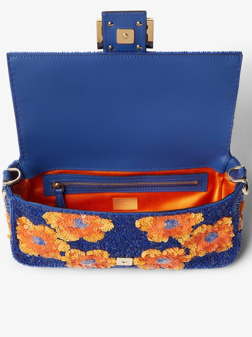 Fendi Floral Sequin Baguette Bag With Structured Handle