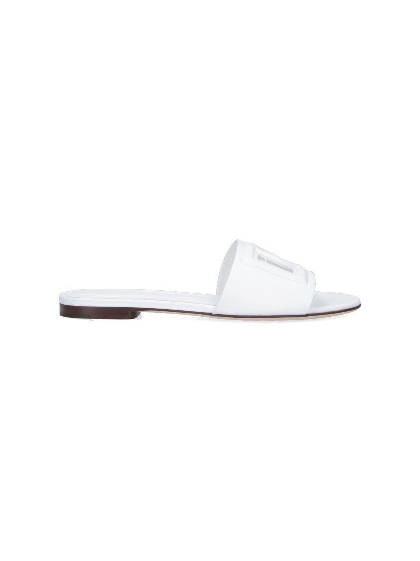 Dolce & Gabbana White Dg Leather Slides Sandals
