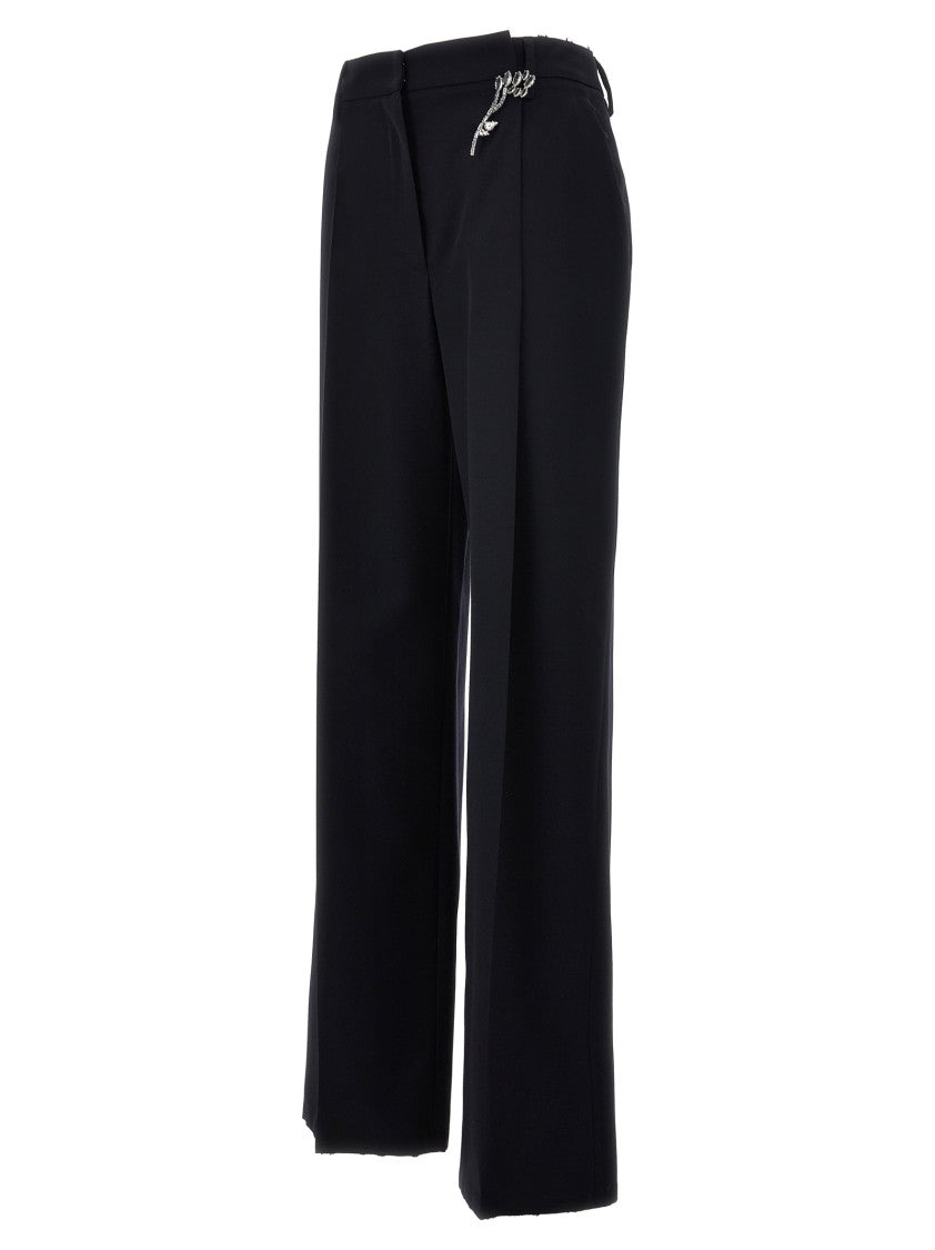 Prada Wool Gabardine Trousers With Jewel Brooch Detail