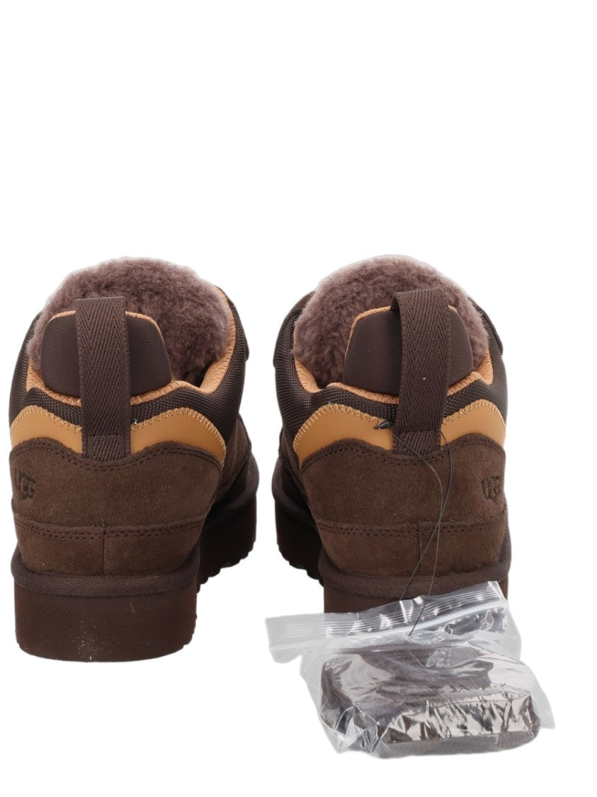 Ugg Brown Leather-Textile Padded Collar Sneakers